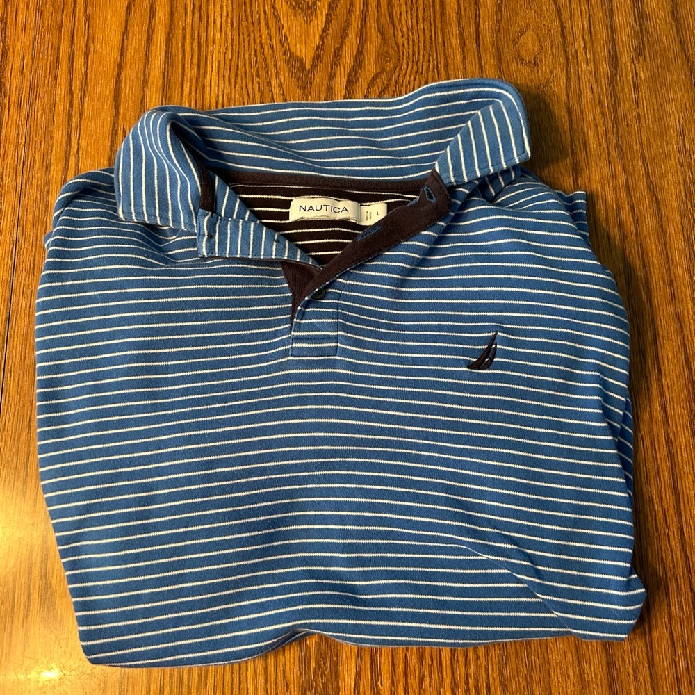Nautica Men's Blue Striped Shirt
